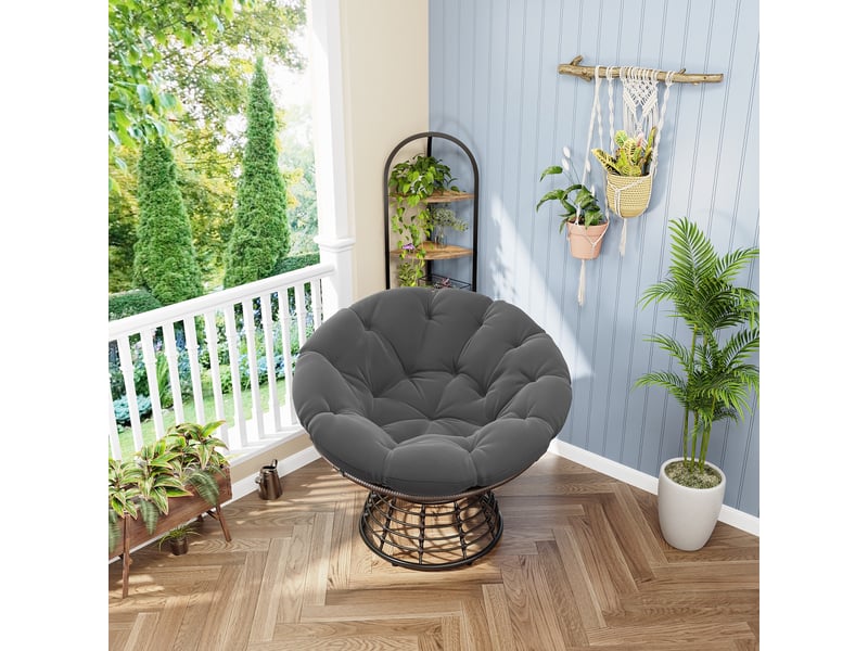 Fauteuil pivotant à 360° - 92x92x67cm-avec coussin d'assise moelleux, convient pour le salon, la chambre-en rotin-anthracite - Conforama D