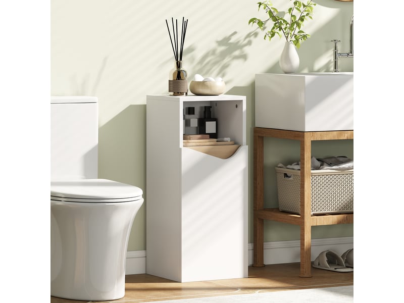 Meuble de salle de bain avec porte à fermeture amortie et compartiment ouvert, 30 x 30 x 71,5 cm, blanc et bois  - Conforama C