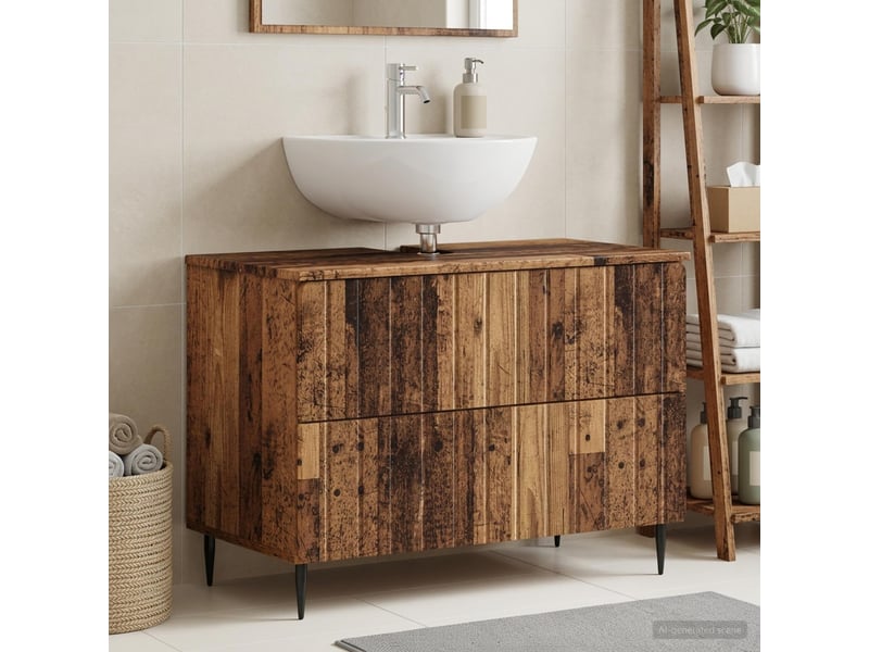 Meuble sous lavabo de salle de bain zwolle bois ancien cf64945 - Conforama B