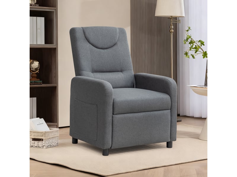 Fauteuil relax inclinable gris, dossier réglable, repose-pieds rabattable, assise rembourrée pour salon et lecture - Conforama B