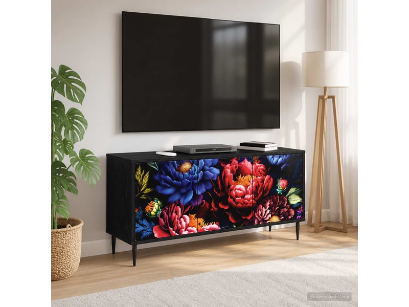 Meuble tv - banc tv - meuble de rangement kiel 102 x 33 x 51 cm chêne noir bois d'ingénierie - Conforama C