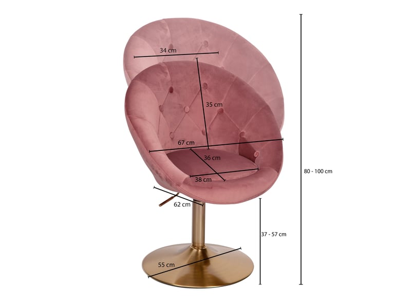  Chaise de bureau pivotante 67x62x80100 cm en velours rose  - Conforama E
