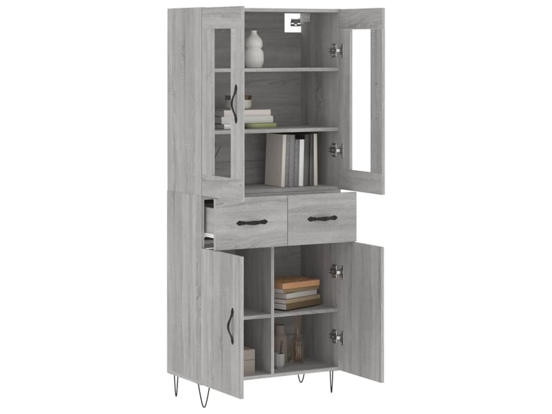  Buffet haut - bahut - meuble de rangement sonoma gris 69,5x34x180 cm bois d'ingénierie  - Conforama C