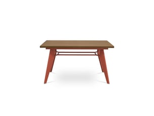 Table à manger extensible 140180cm pieds métal terracotta et plateau finition noyer meloe