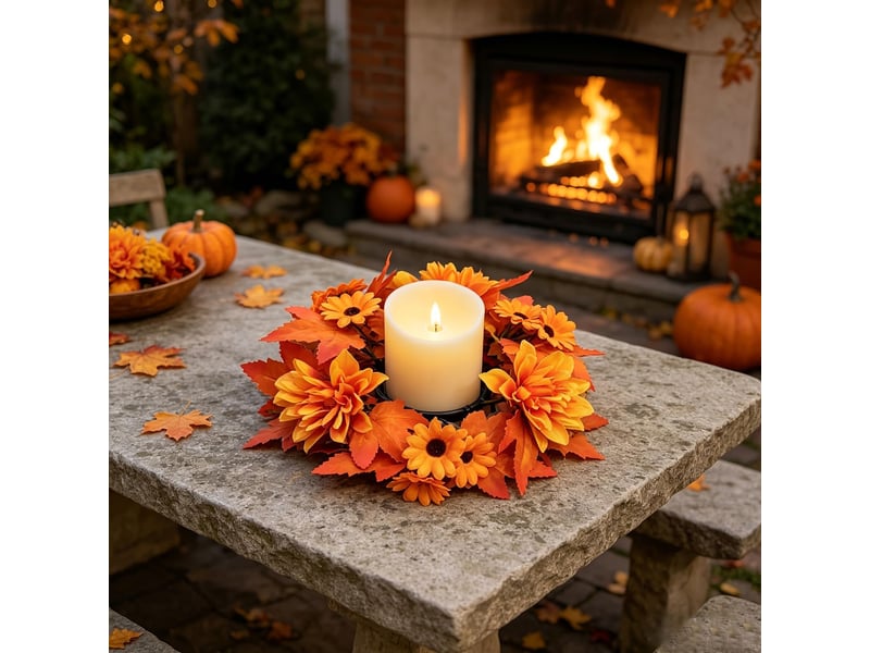 Couronne de bougie décorative feuilles d'érable – décoration automnale pour bougie pilier-style 3 - Conforama D