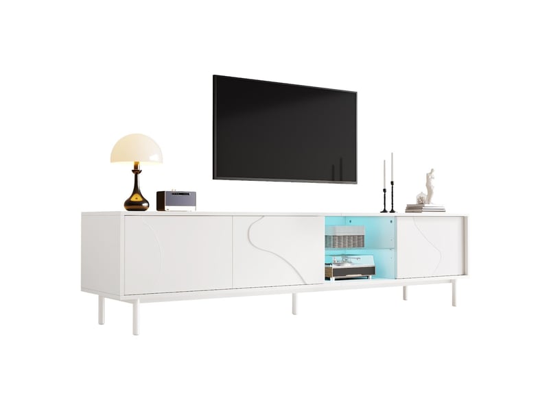  Meuble tv 3 portes coulissantes avec led mdf blanc 180 x 40 x 45 cm N621P471353W - Conforama B