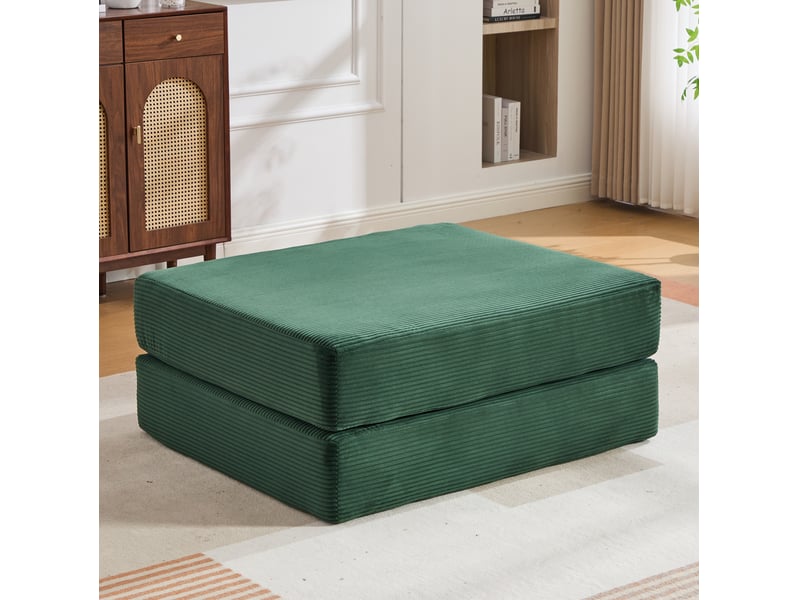  Repose-pied convertible sans montage avec 2 blocs de mousse épais, en velours côtelé émeraude, 109 × 95 × 43 cm  - Conforama B