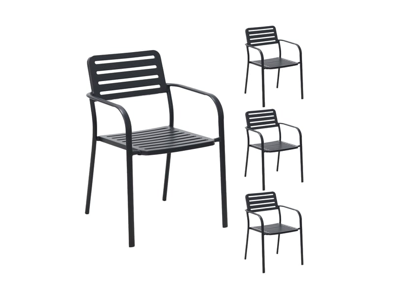  Lot de 4 fauteuils de jardin empilables en métal gris - baca  - Conforama A