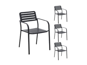 Lot de 4 fauteuils de jardin empilables en métal gris - baca