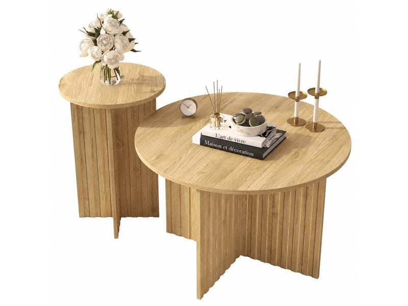  Ensemble de 2 tables basses gigognes rondes effet bois naturel, ø 76 et 40 cm  - Conforama A