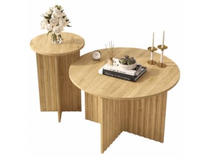 Ensemble de 2 tables basses gigognes rondes effet bois naturel, ø 76 et 40 cm