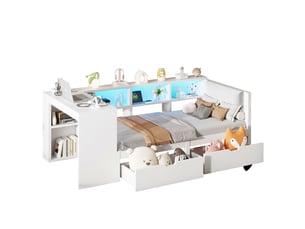 Lit avec rangement 90x200 cm <strong>MERAX</strong>  <strong>lit enfant blanc</strong> coloris blanc