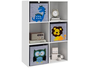 Bibliothèque pour enfants dès 3 ans, 6 compartiments et 3 tiroirs, revêtement en tissu non tissé, 61,8 x 29,9 x 91,5 cm, blanc et gris