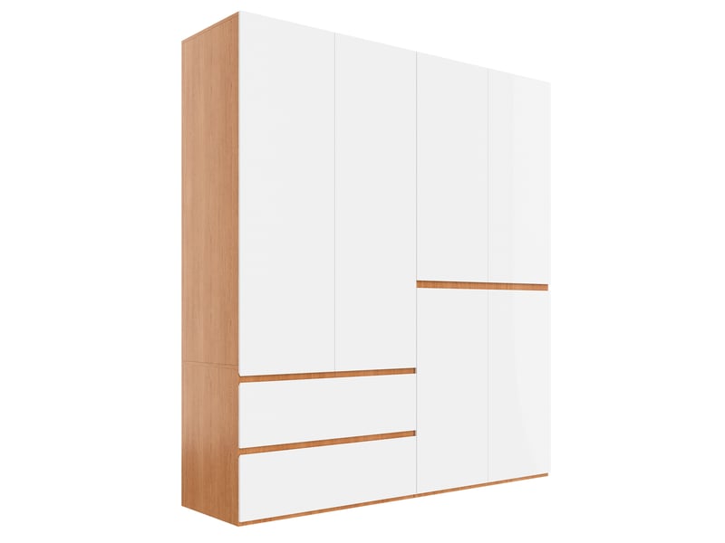  Armoire 180x50x200 cm à 6 portes, 2 tringles, 5 tiroirs blanc, grand rangement de vêtements, dressing, déco chambre  - Conforama A