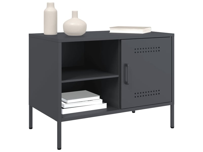  Lot de 2 meuble tv bas salon anthracite 68x39x50,5 cm acier shl88418  - Conforama D