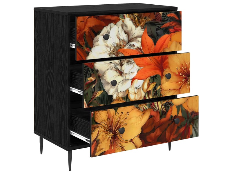  Commode chambre, meuble de rangement gennep impression de lys 66 x 36,5 x 76 cm chêne noir  - Conforama C