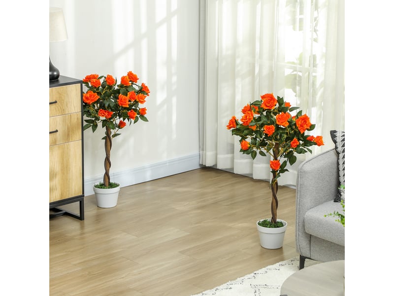  Rosier artificiel à 21 fleurs dans un pot rempli de ciment et de mousse, ø18 x 90 cm, orange  - Conforama C