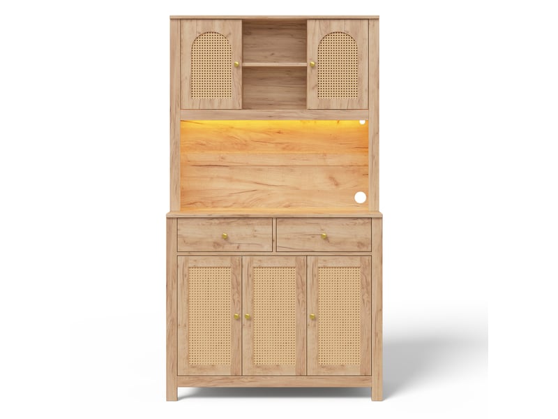  Armoire de cuisine 5 portes en rotin et 2 tiroirs led 100 x 40 x 180 cm N635P28787778N - Conforama A