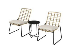 Salon de jardin 3 pièces 56x67x78 cm 2 chaises empilables avec table rotin beige et brun