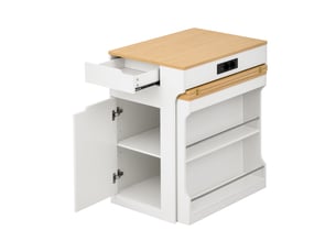 Îlot de cuisine mobile - 80x55x93 cm blanc et bois naturel - meuble de cuisine extensible avec prises et tiroirs