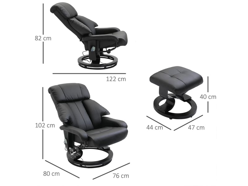  Fauteuil de relaxation inclinable 76 x 80 x 102 cm – noir – pivotant 360° avec repose-pied et massage  - Conforama C