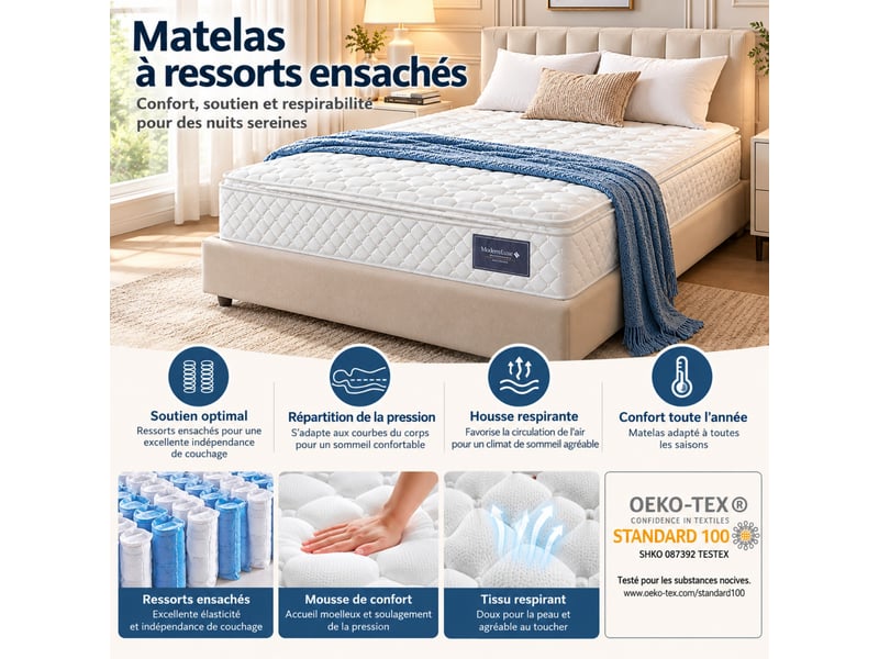  Lit simple rembourré 90 x 200 cm, tête de lit led, 2 usb + 2 prises, 2 tiroirs, sommier à lattes, matelas h3 inclus, gris  - Conforama D