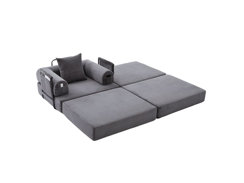  Fauteuil modulable 1 place en velours côtelé gris foncé avec repose-pieds et coussin  - Conforama A