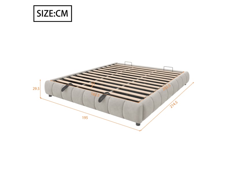 Lit coffre sans tête de lit 180 x 200 cm, coffre à relevage hydraulique, éclairage led, sans tête de lit, effet suspendu, velours, beige ABC - Conforama C
