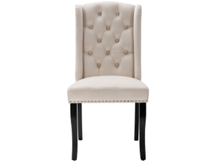 Lot de 4 chaises velours beige – pieds en chêne et détails cloutés