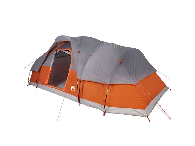 Tente de camping, tente à dôme 11 personnes gris et orange imperméable - Conforama E