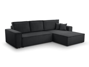 Canapé d'angle réversible convertible <strong>AX LIVING </strong> <strong>CedriaMini</strong> 4 places Velours côtelé gris avec coffre de rangement