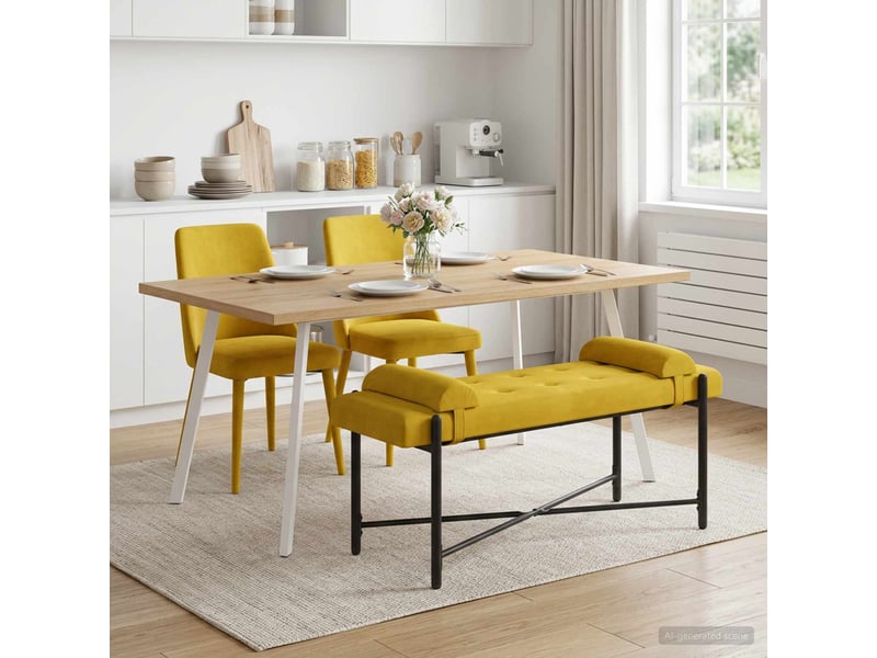  Banc chambre, banc de lit capitonné à boutons avec coussins jaune 110x40x46 cm  - Conforama D