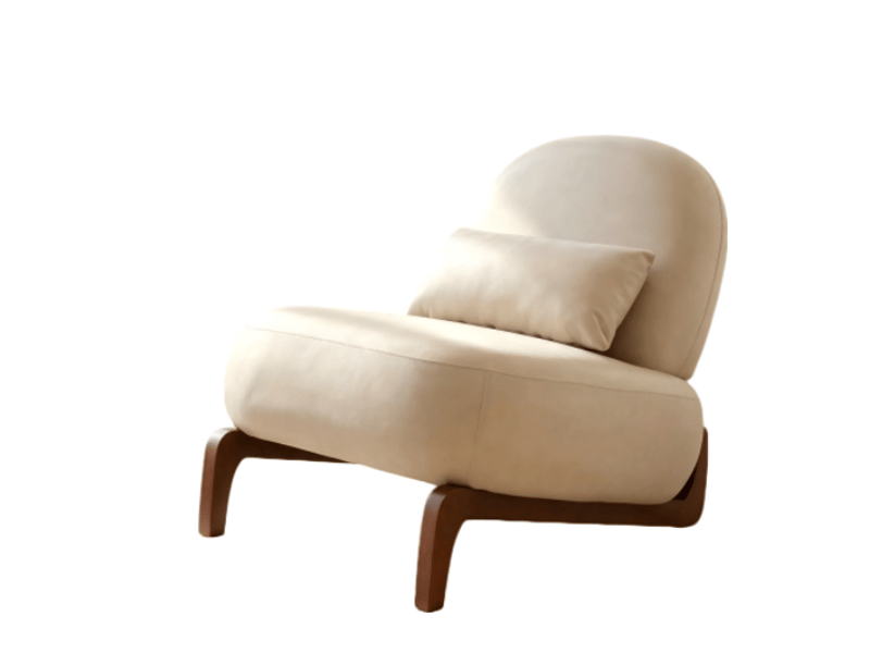  Fauteuil d'appoint blanc - chaise lounge sans accoudoirs en velours avec pieds en bois massif pour salon et chambre  - Conforama A