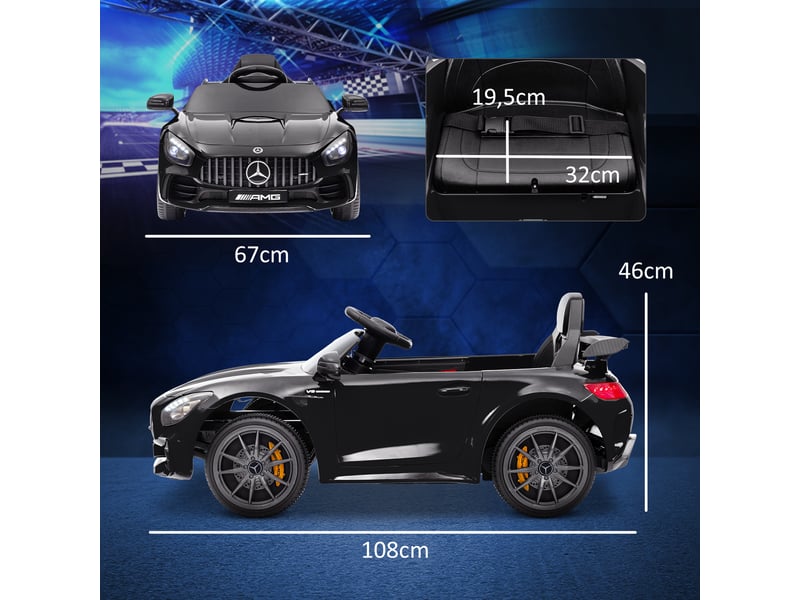  Voiture électrique pour enfants, mercedes, 3-5 kmh, télécommande, lumières et musique, noire  - Conforama E