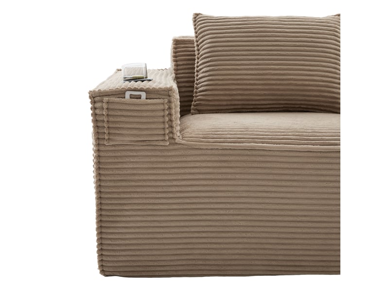  Canapé modulable 188x90x75 cm, assise stable, porte-gobelets et poches latérales, tissu côtelé kaki  - Conforama E