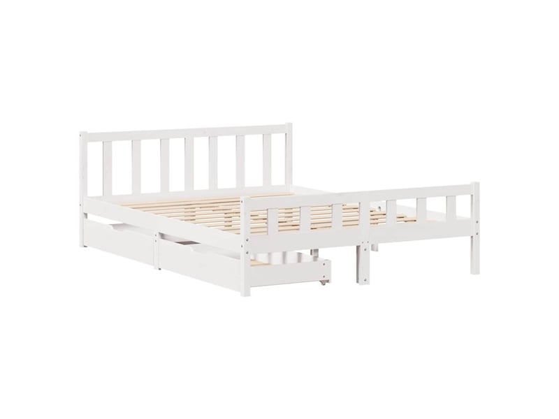  Lit double- lit adulte -  cadre de lit sans matelas blanc 160x200 cm bois de pin massif  - Conforama B