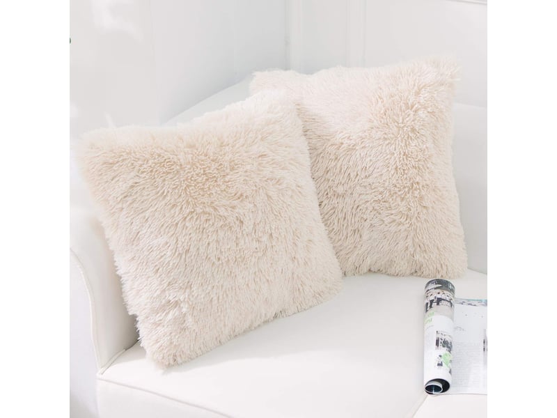  Lot de 2 housse de coussin fourrure moelleux doux en peluche coussins carré décoratif pour salon canapé chambre voiture 45 x 45 cm beige GSO-000088 - Conforama A