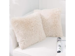 Lot de 2 housse de coussin fourrure moelleux doux en peluche coussins carré décoratif pour salon canapé chambre voiture 45 x 45 cm beige