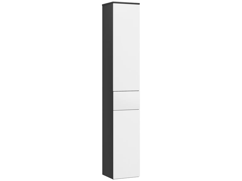 Colonne de salle de bain en bois gain de place avec 2 placards et un tiroir, 30 x 28 x 180 cm, noire - Conforama A