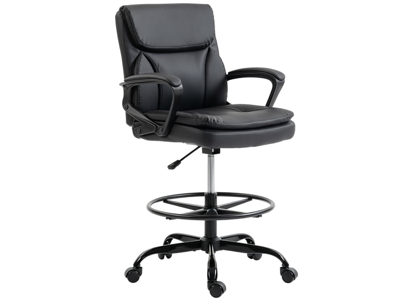  Fauteuil de bureau pivotant en similicuir, réglable en hauteur, dossier haut, accoudoirs, idéal pour étudier, noir  - Conforama B