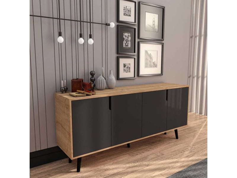  Buffet 4 portes en aggloméré latina modern anthracite et chêne  - Conforama E