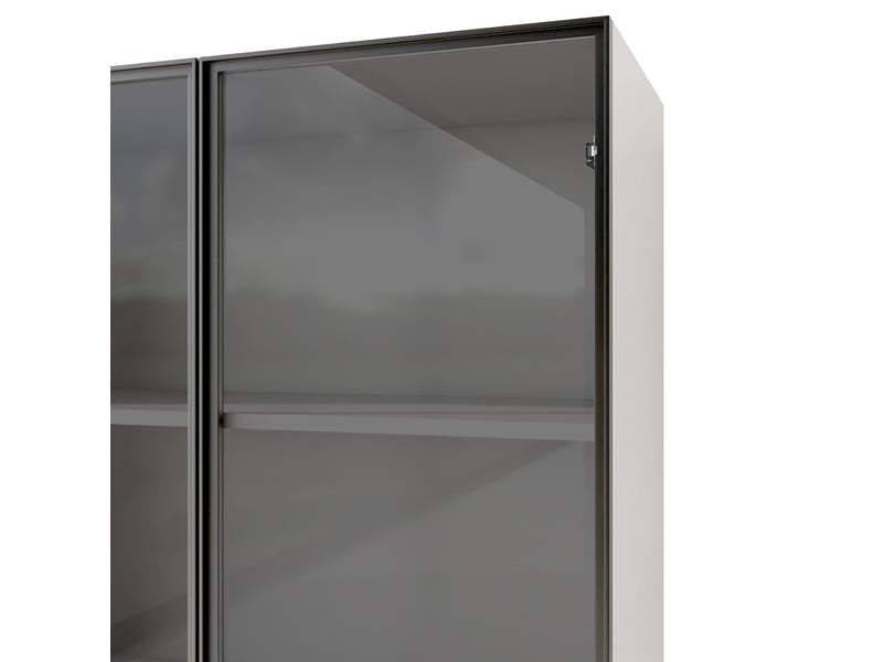  Vitrine bibliothèque 140x40x160 cm en panneau de particules, led multicolore avec télécommande, portes vitrées et tiroirs - blanc  - Conforama D