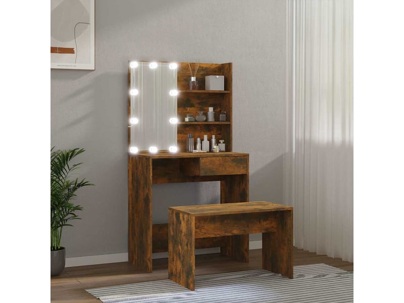  Ensemble de coiffeuse avec led chêne fumé bois d'ingénierie shl74506  - Conforama D