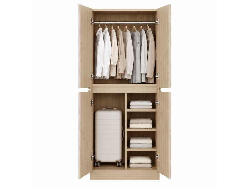 Armoire 2 portes avec penderie, grand compartiment bas et niche latérale pour chambre, bois naturel, 70 × 40 × 170 cm - Conforama A