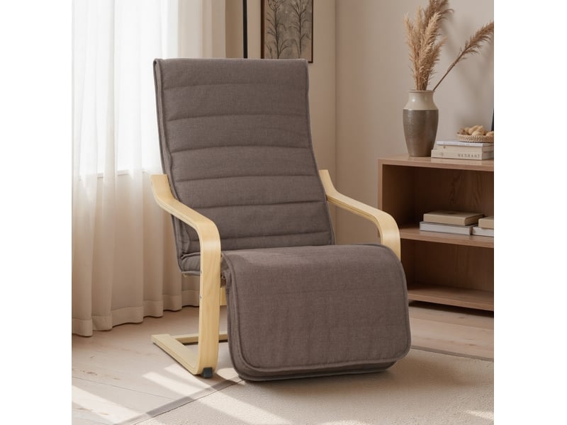 Fauteuil relax avec repose-pieds réglable, structure en bois de bouleau, marron - Conforama C