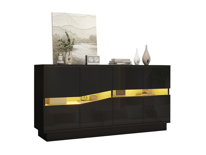  Buffet bas 140x35x70 cm led bluetooth panneau de particules noir  - Conforama E
