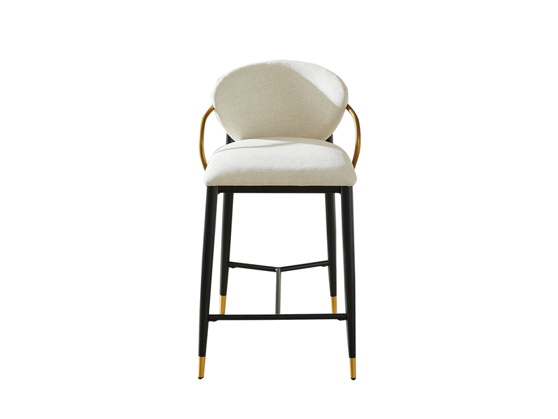  Tabourets de bar 57x52x87 cm lot de 2, réglables, dossier confort, repose-pied, en métal et chenille, noir et beige  - Conforama A