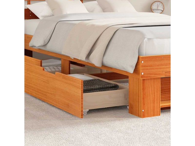  Lit double- lit adulte -  cadre de lit avec tête de lit brun  120 x 200 cm pin massif  - Conforama C
