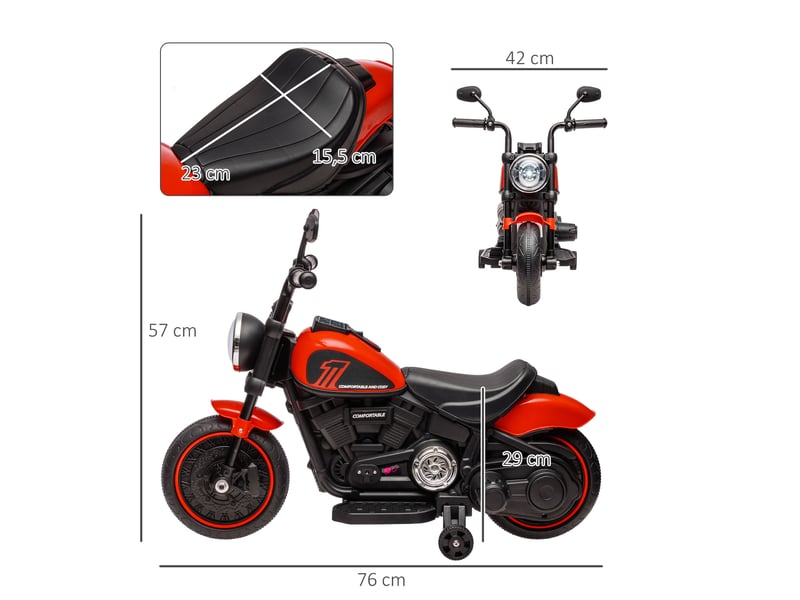 Moto électrique pour enfants 3 kmh 6v avec phare led 2 roues d'entraînement de 18 à 36 mois avec moteur puissant rouge - Conforama E