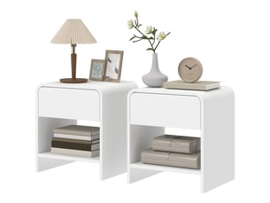 Lot de 2 tables de chevet, table d'appoint moderne avec compartiment ouvert et tiroir, 40 x 35 x 45 cm, blanc